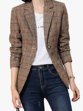 Plaid Tailored Blazer - Brown